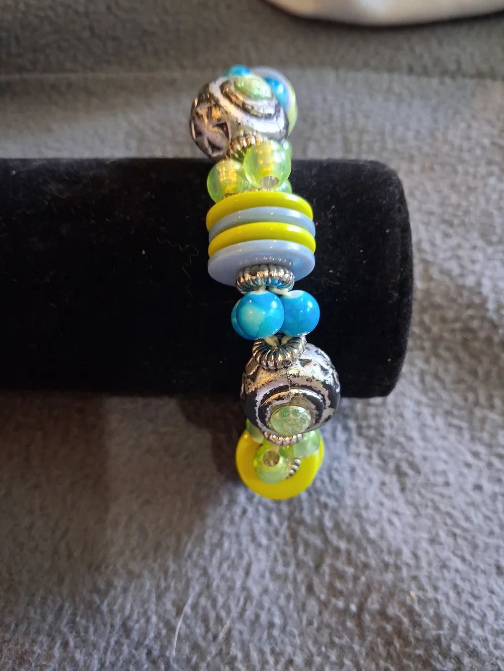 Blue and Lime Beaded Stretch Bracelet